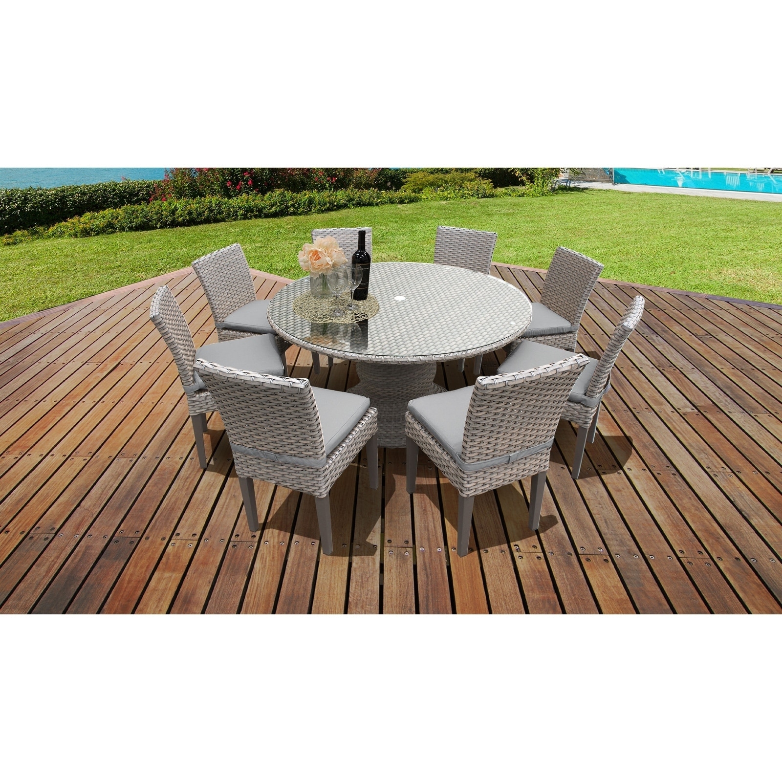 Florence 60 Inch Outdoor Patio Dining Table With 8 Armless Chairs