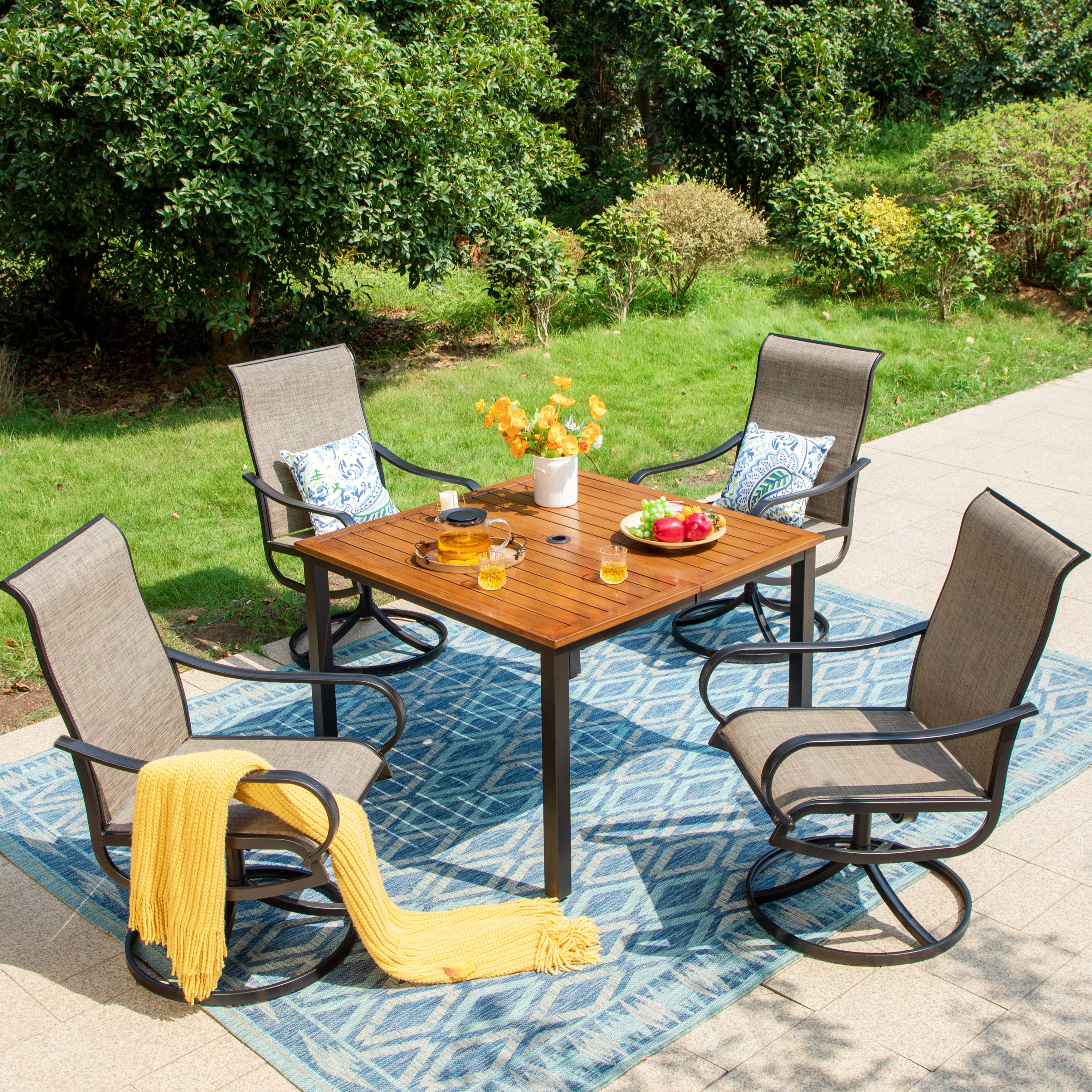 Patio Dining Set  Sling Patio Swivel Dining Chairs And 1 Metal Dining Table