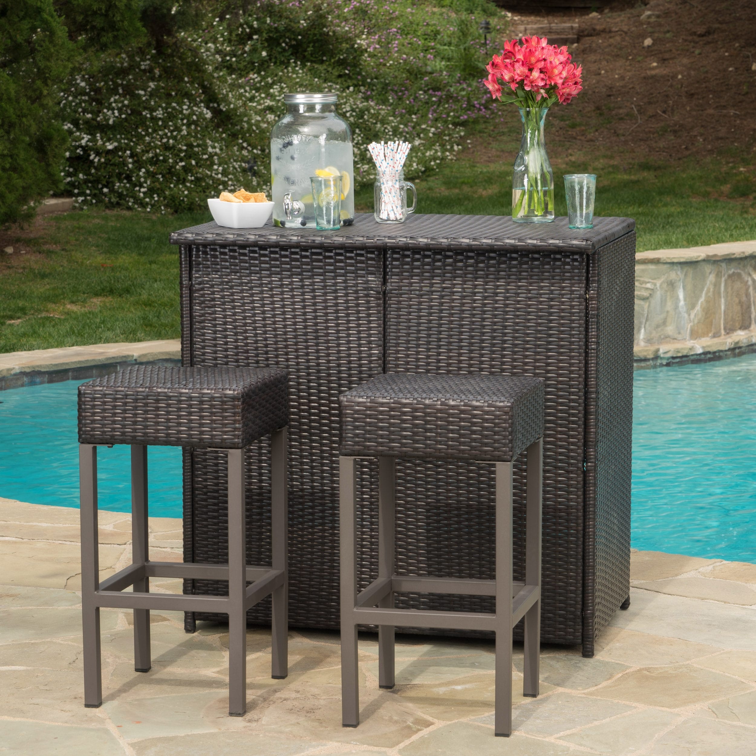 Toranto Outdoor Multibrown Wicker Bar Island Set By Christopher Knight Home