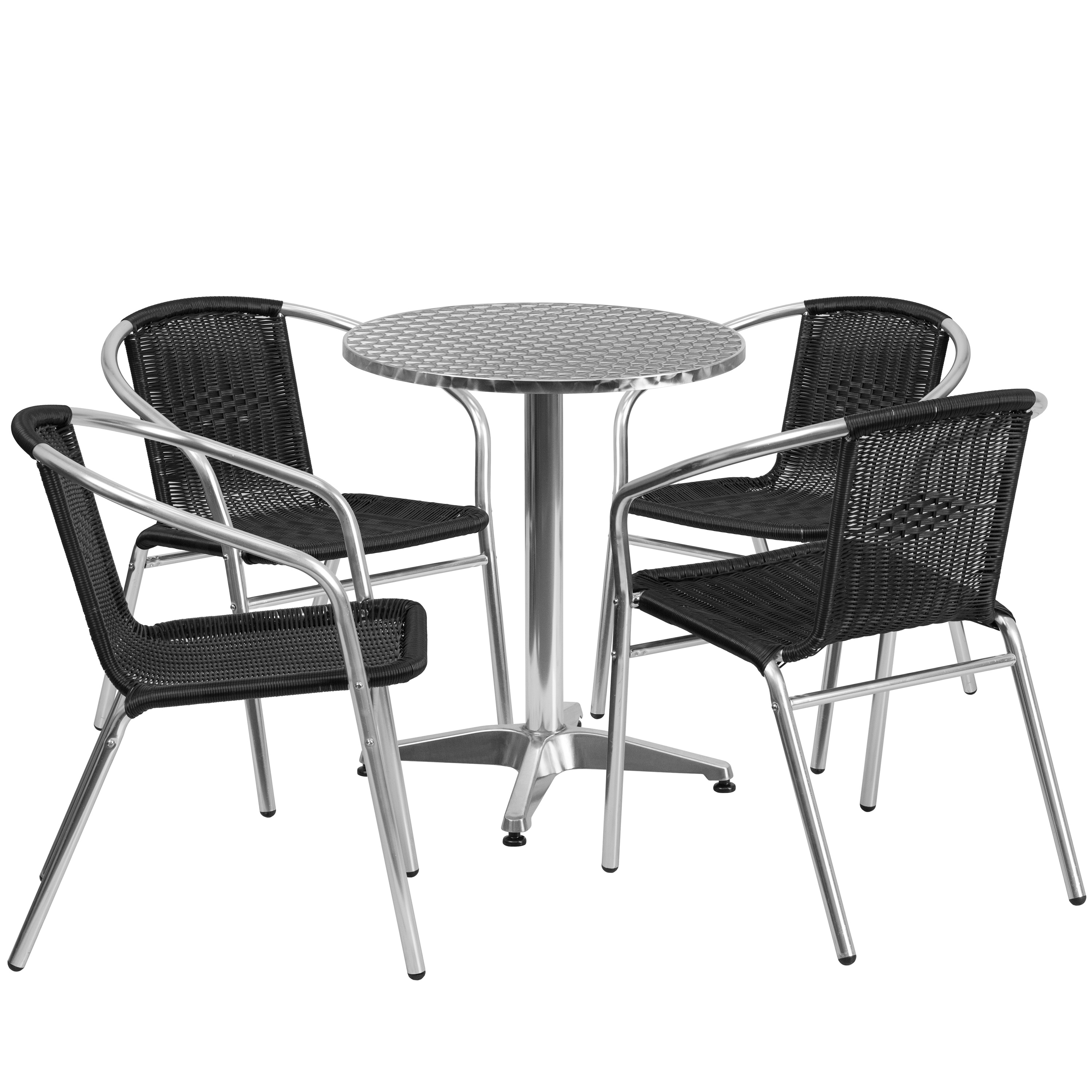 23.5-inch Round Aluminum Indoor-outdoor Table With 4 Rattan Chairs