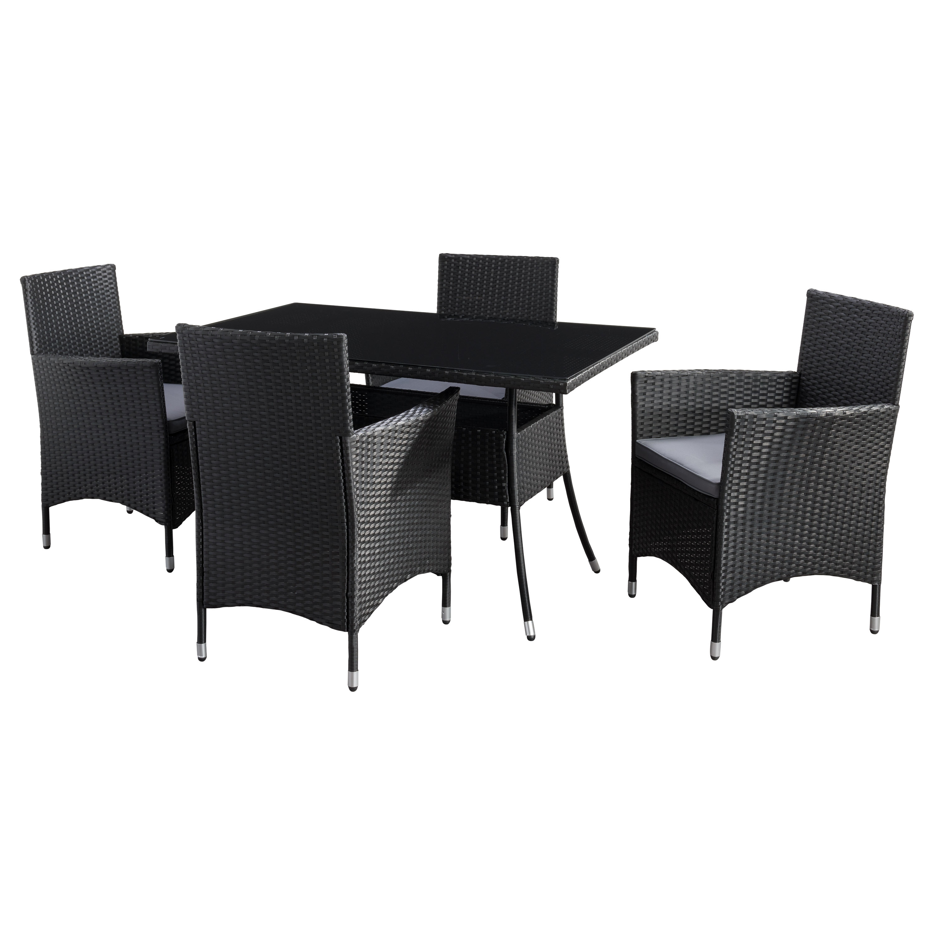 Corliving Parksville Rectangle Patio Dining Set - Black Finish/ash Grey Cushions 5pc