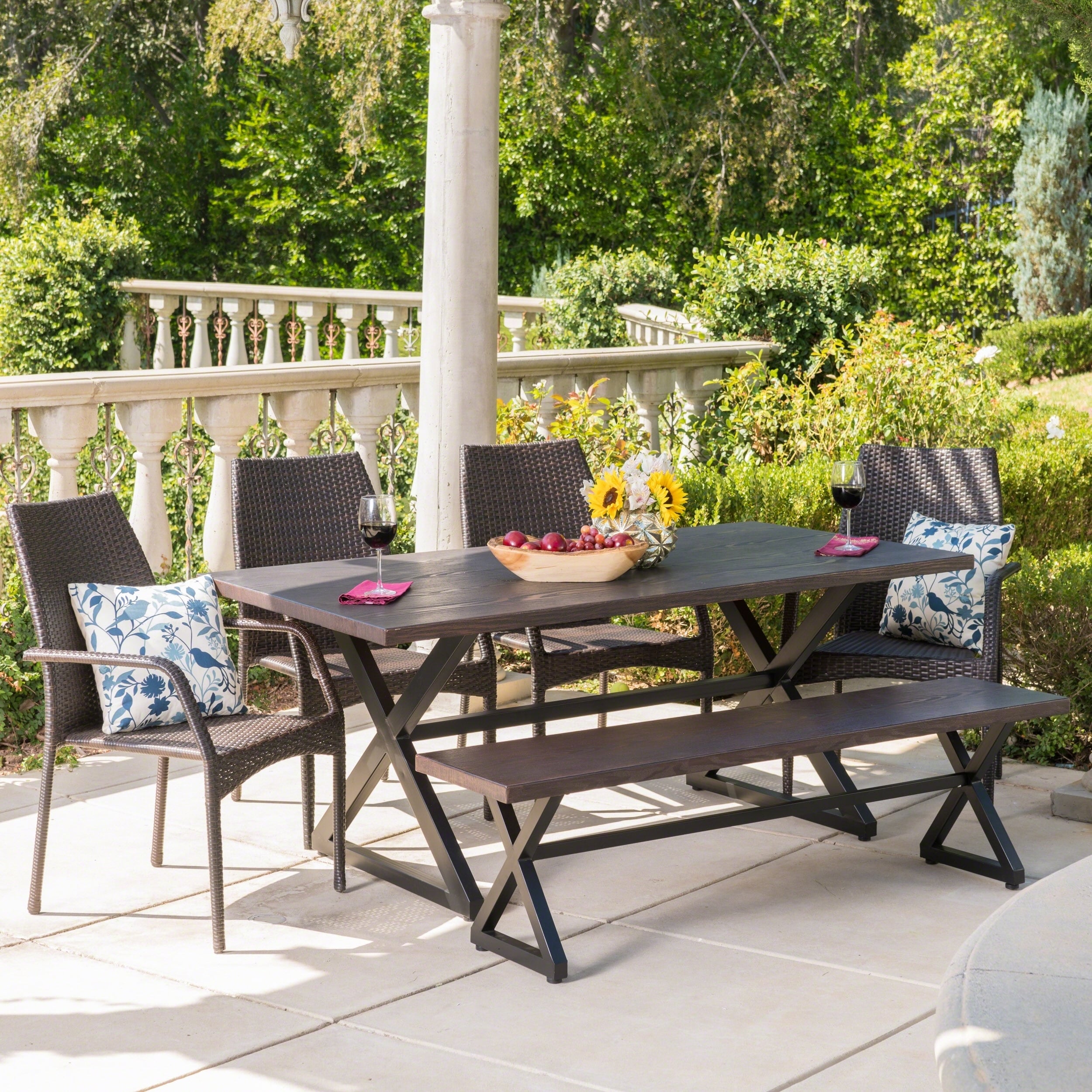 Cassara Outdoor 6-piece Rectangle Aluminum Wicker Dining Set By Christopher Knight Home