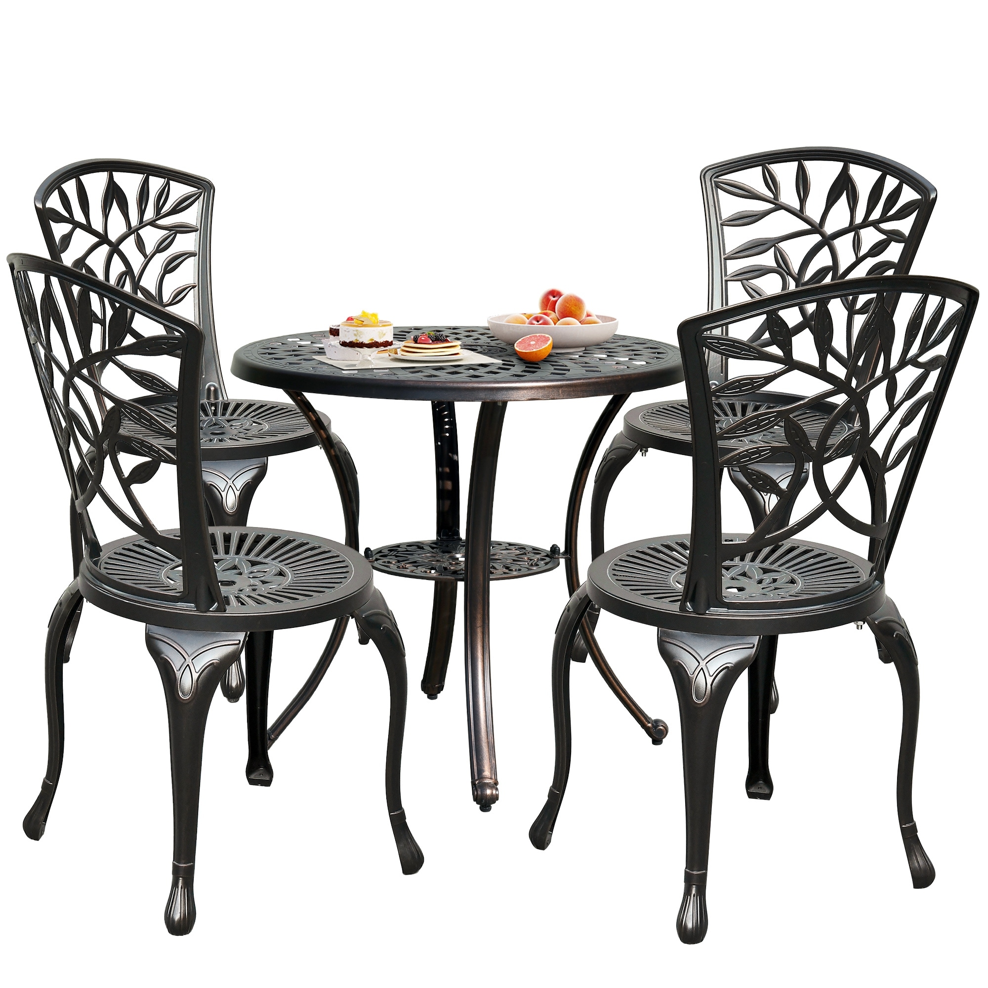 5-piece Outdoor Furniture Cast Aluminum Patio Dining Sets 4 Chairs With Round Table