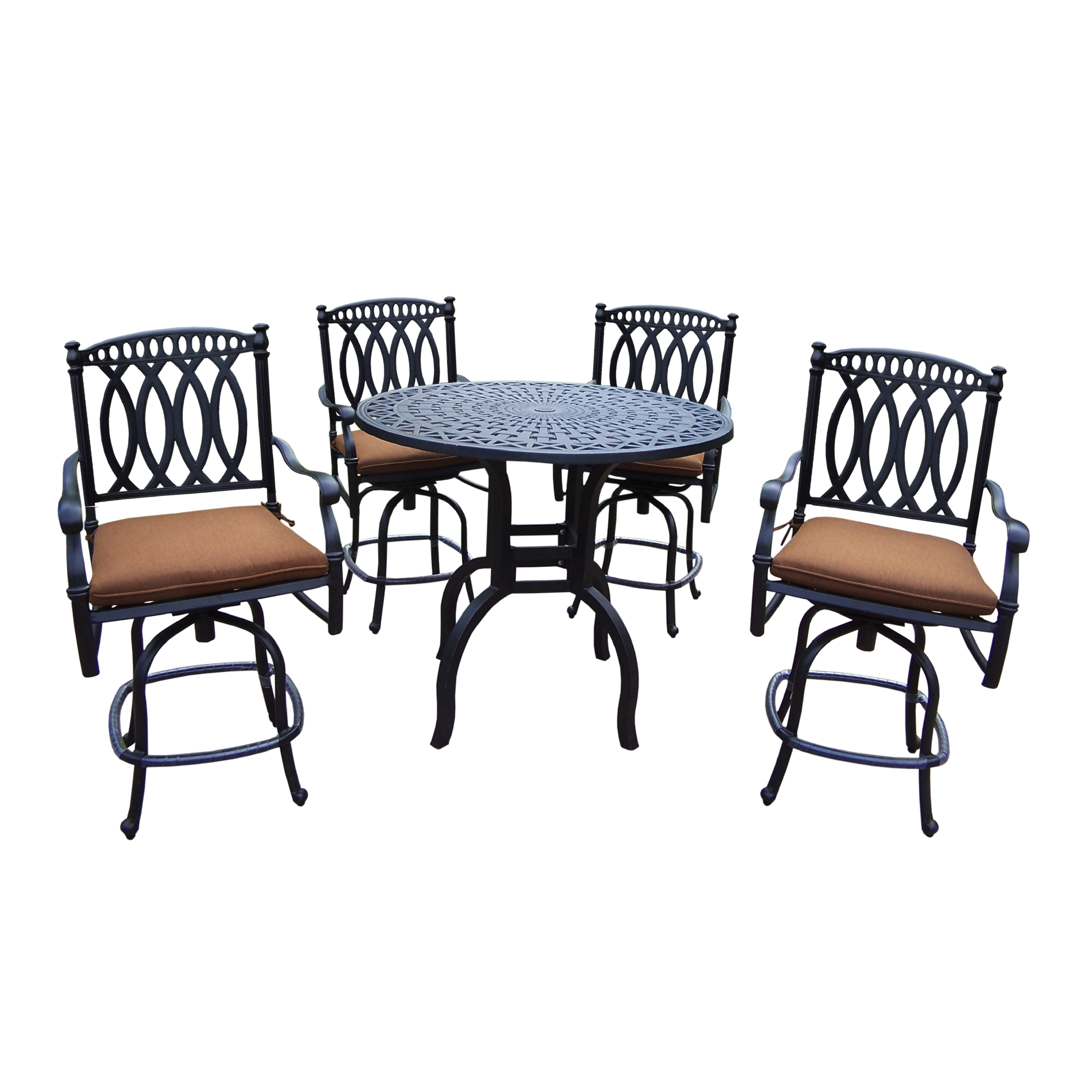Milan Aluminum 5 Piece Bar Set With 42-inch Round Bar Table And 4 Sunbrella Cushioned Swivel Stools
