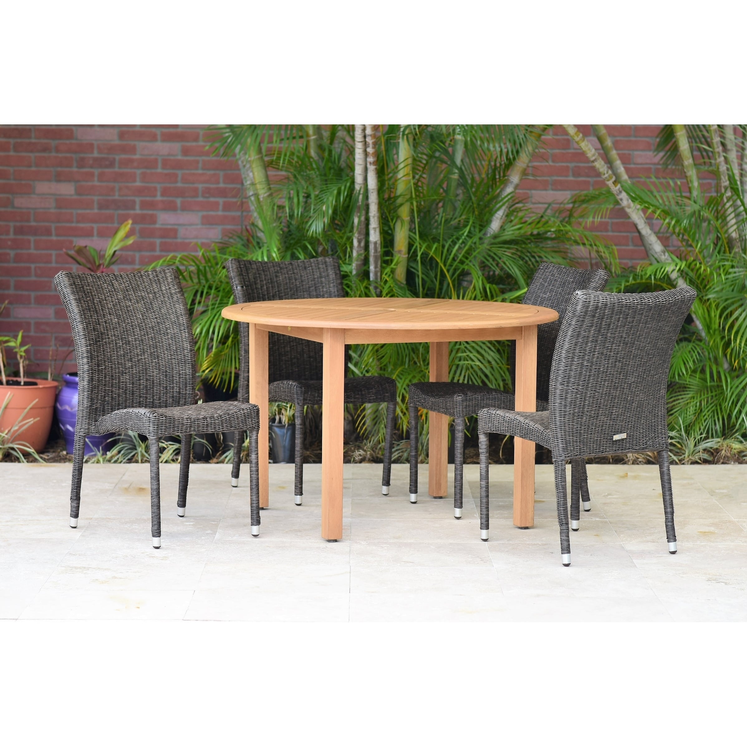 Amazonia Eucalyptus/teak-finish Pascua 5 Piece Round Patio Dining Set With Side Chairs
