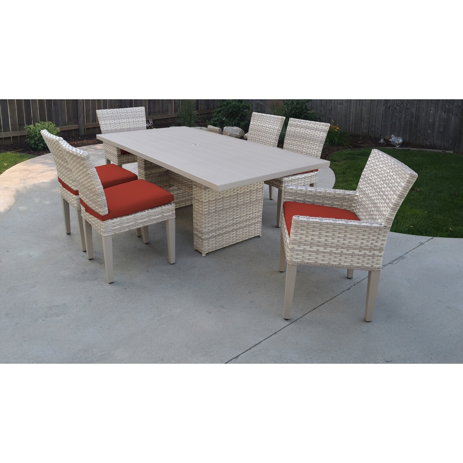 Fairmont Rectangular Outdoor Patio Dining Table With 4 Armless Chairs And 2 Chairs W/ Arms