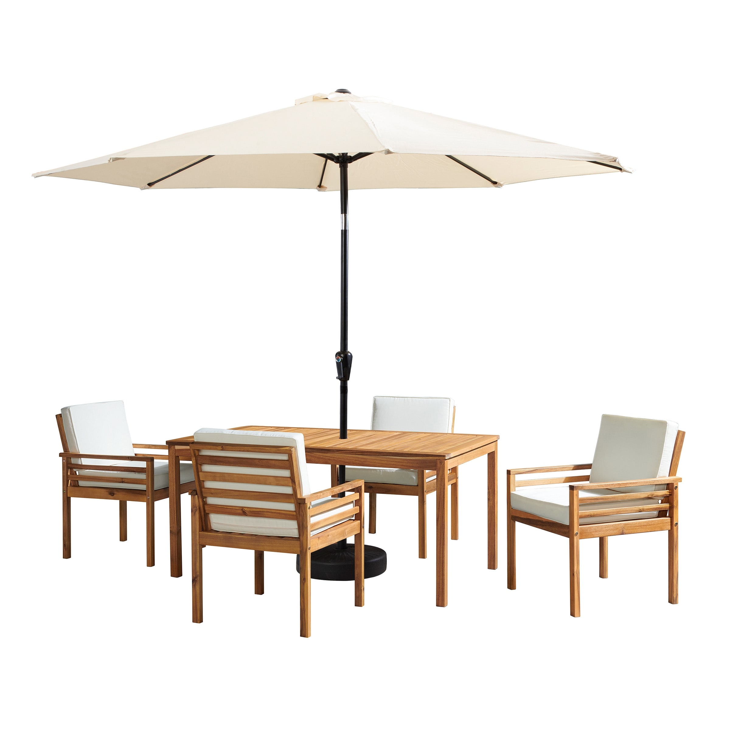 Okemo Table With 4 Chairs And 10-foot Auto Tilt Umbrella - 6 Piece Set - N/a