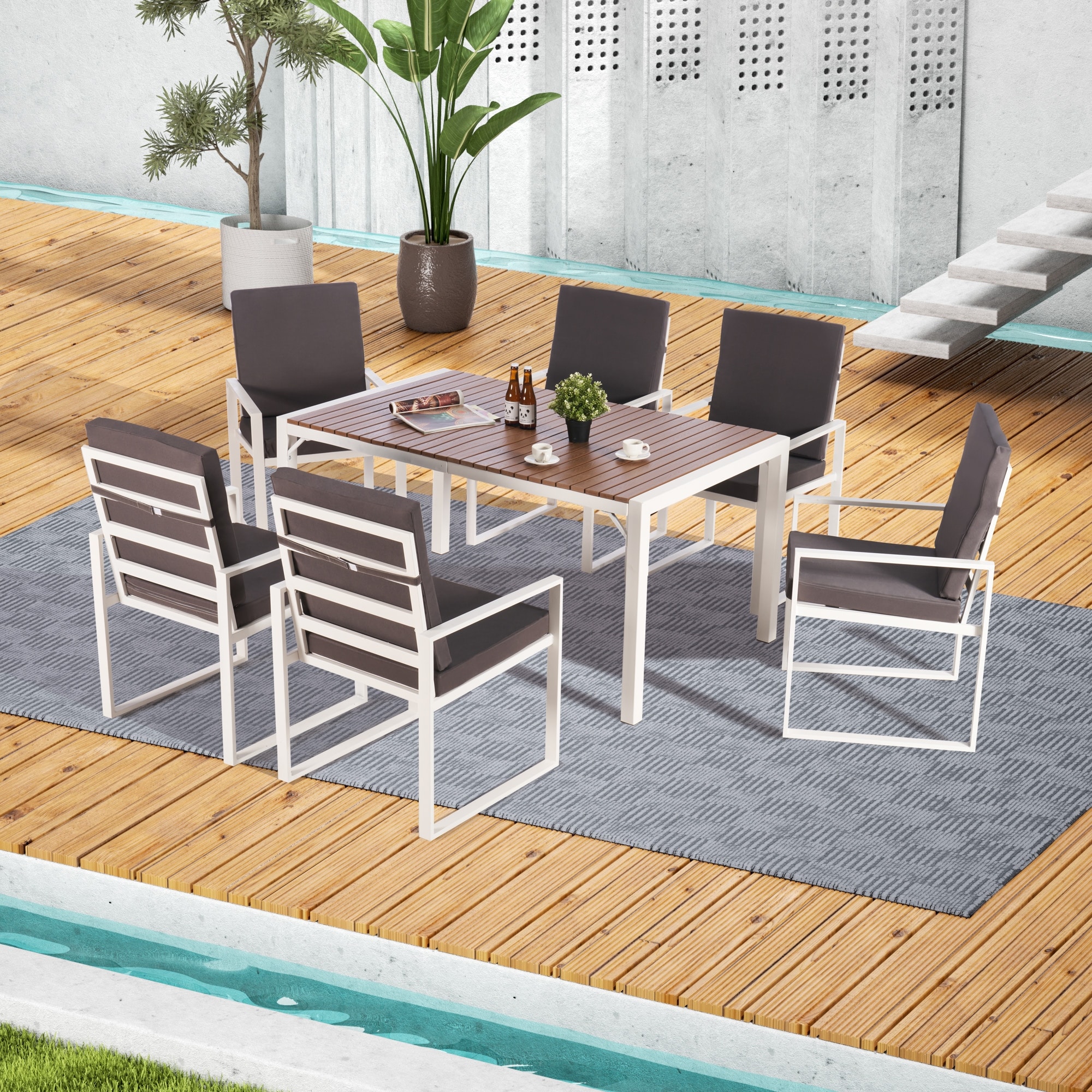 7 Piece Outdoor Dining Sets Garden Patio Set Patio Conversation Set  Dining Table And Armchair Set With Cushion