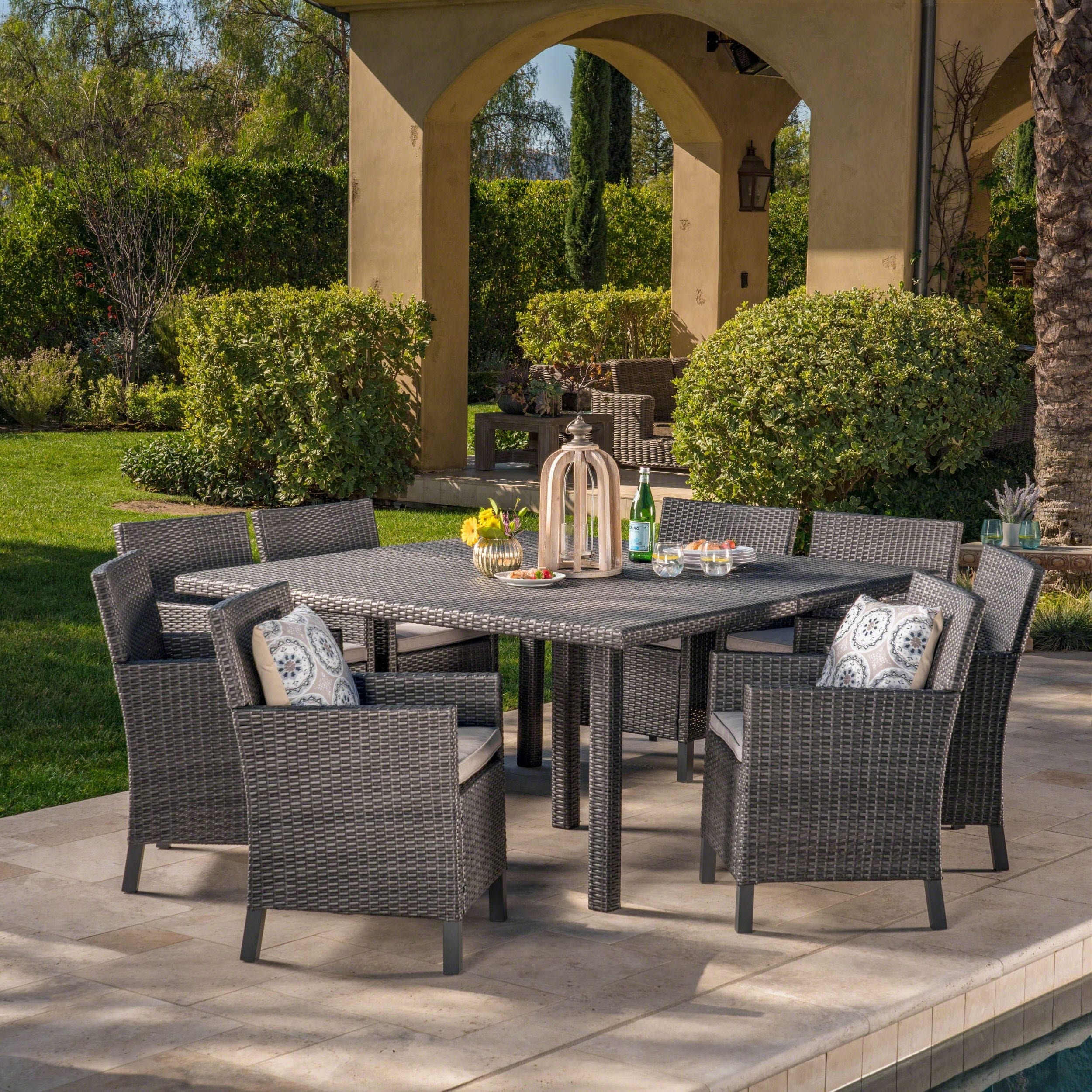 Arcade Outdoor 9-piece Square Wicker Dining Set With Cushions By Christopher Knight Home - N/a