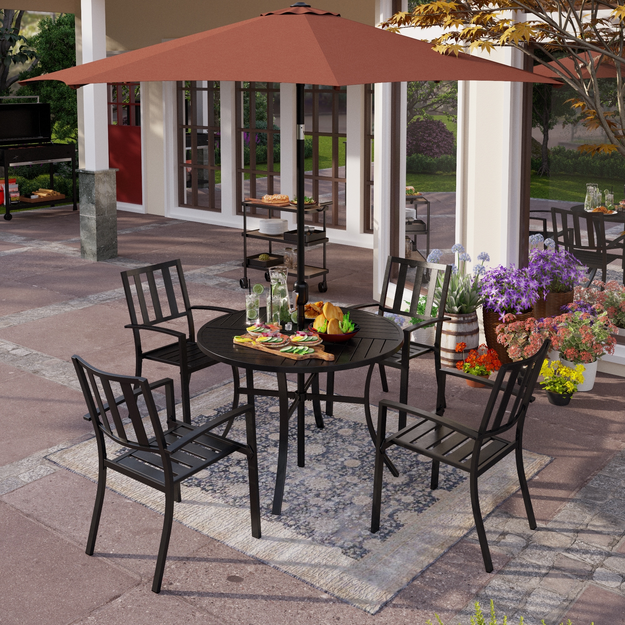 Makeyourday 5/6-piece Patio E-coating and Stackable Dining Set