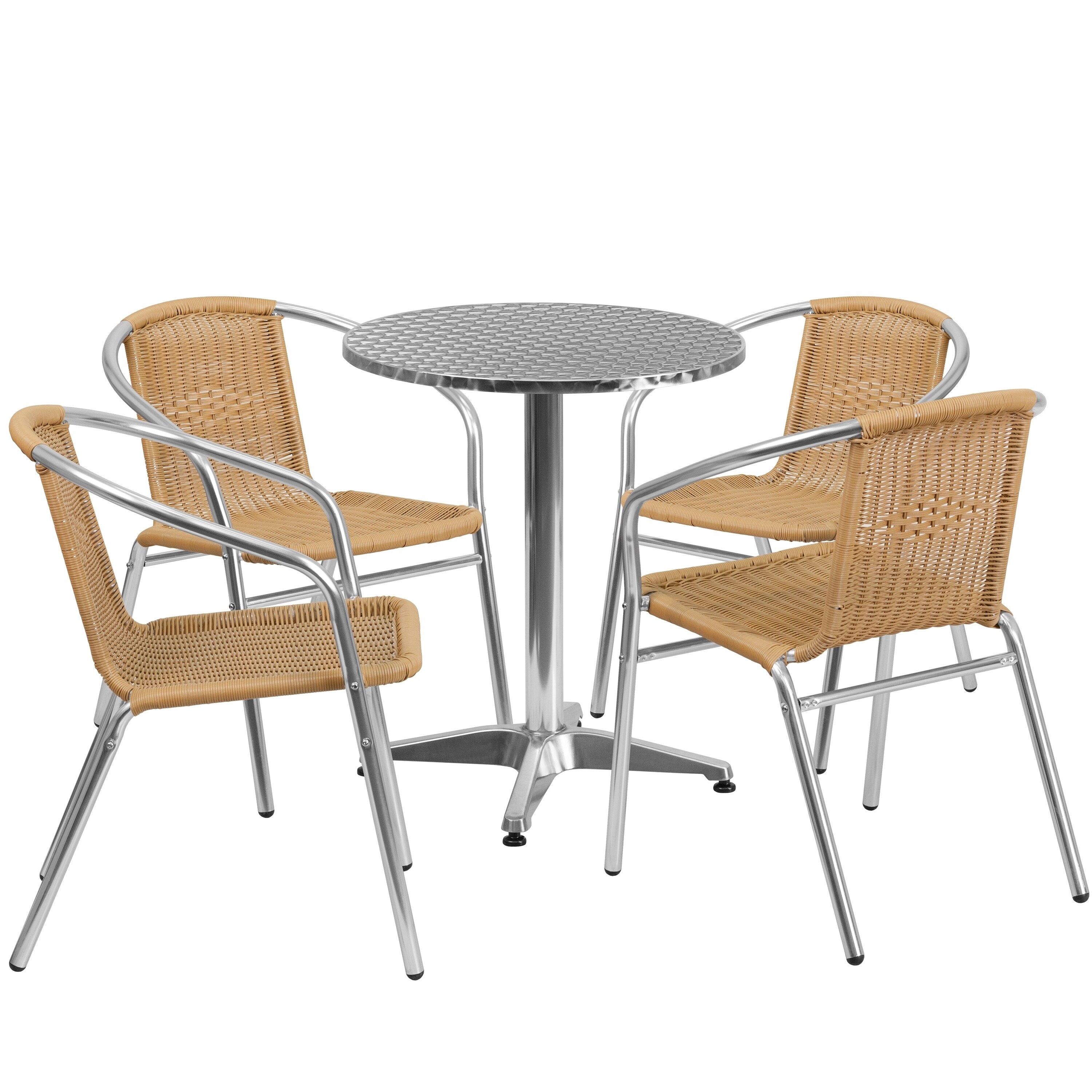 23.5 Round Aluminum Indoor-outdoor Table Set With 4 Rattan Chairs