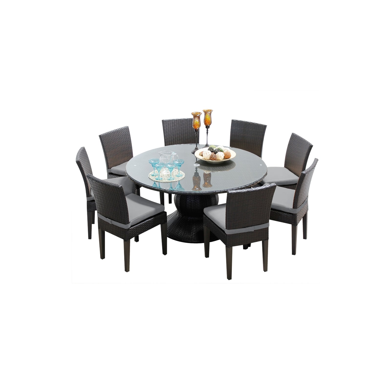 Napa 9 Piece Round Outdoor Patio Wicker Dining Set With Cushions