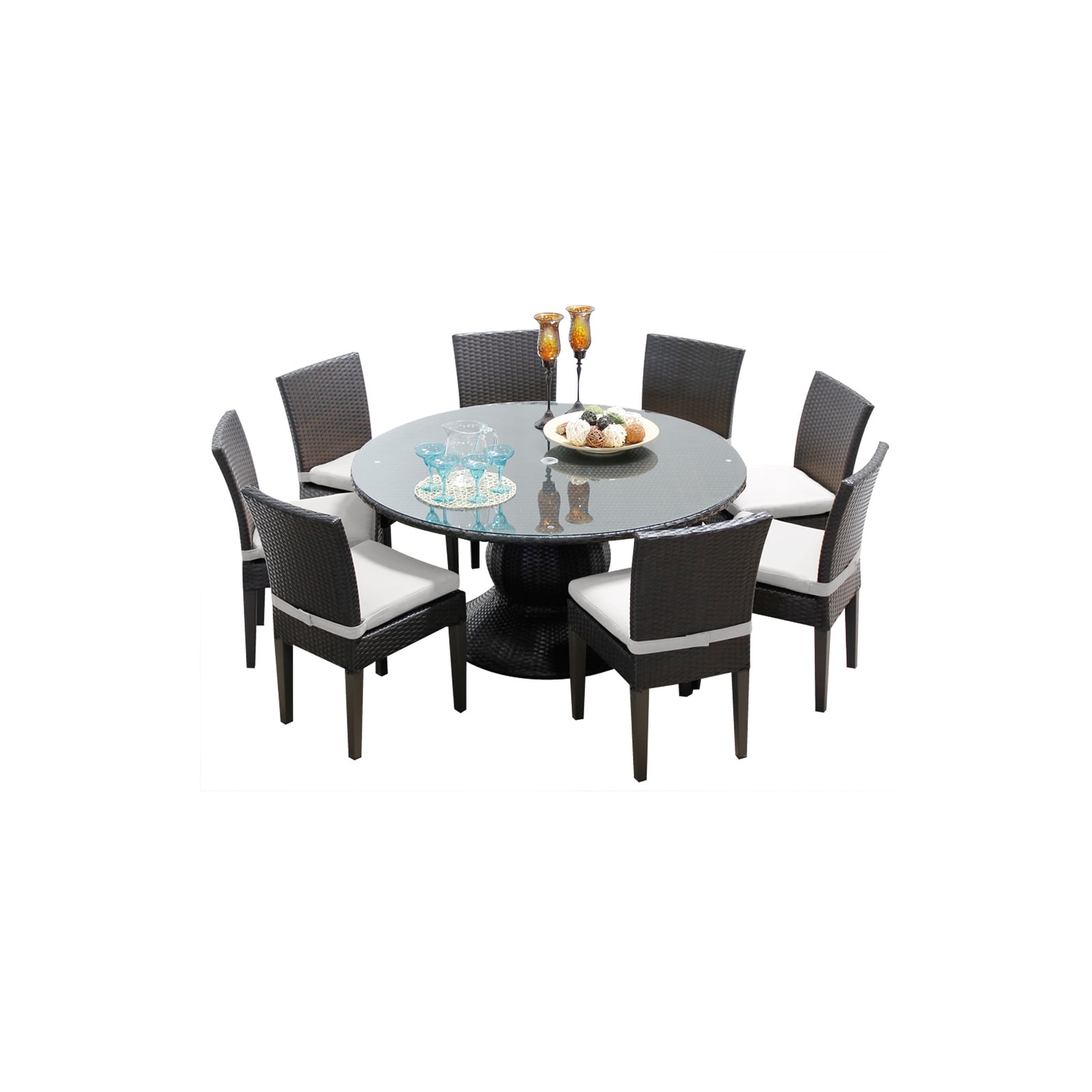 Napa 9 Piece Round Outdoor Patio Wicker Dining Set With Cushions