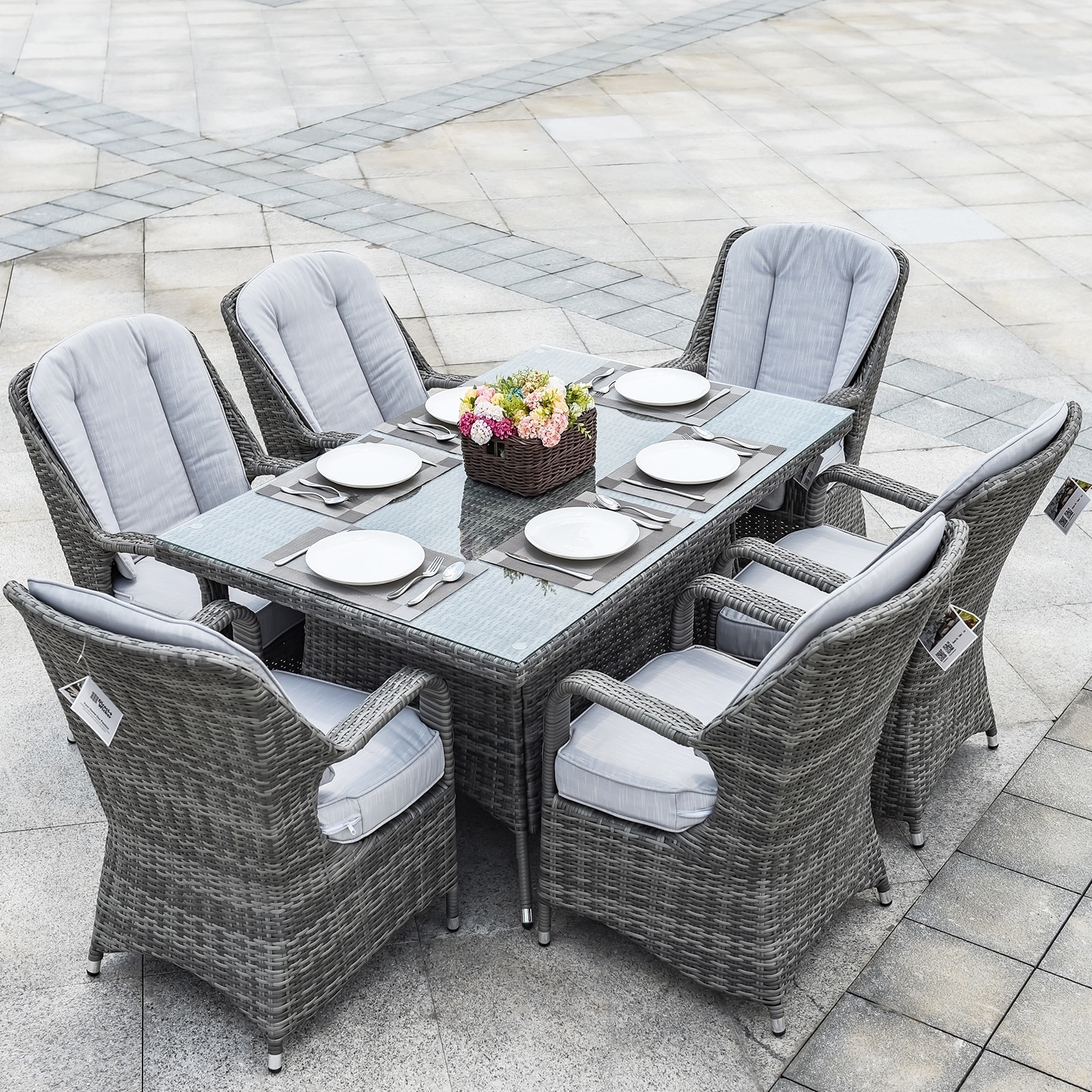 Abrihome 7-piece Outdoor Wicker Dining Table Set With 6 Eton Chairs