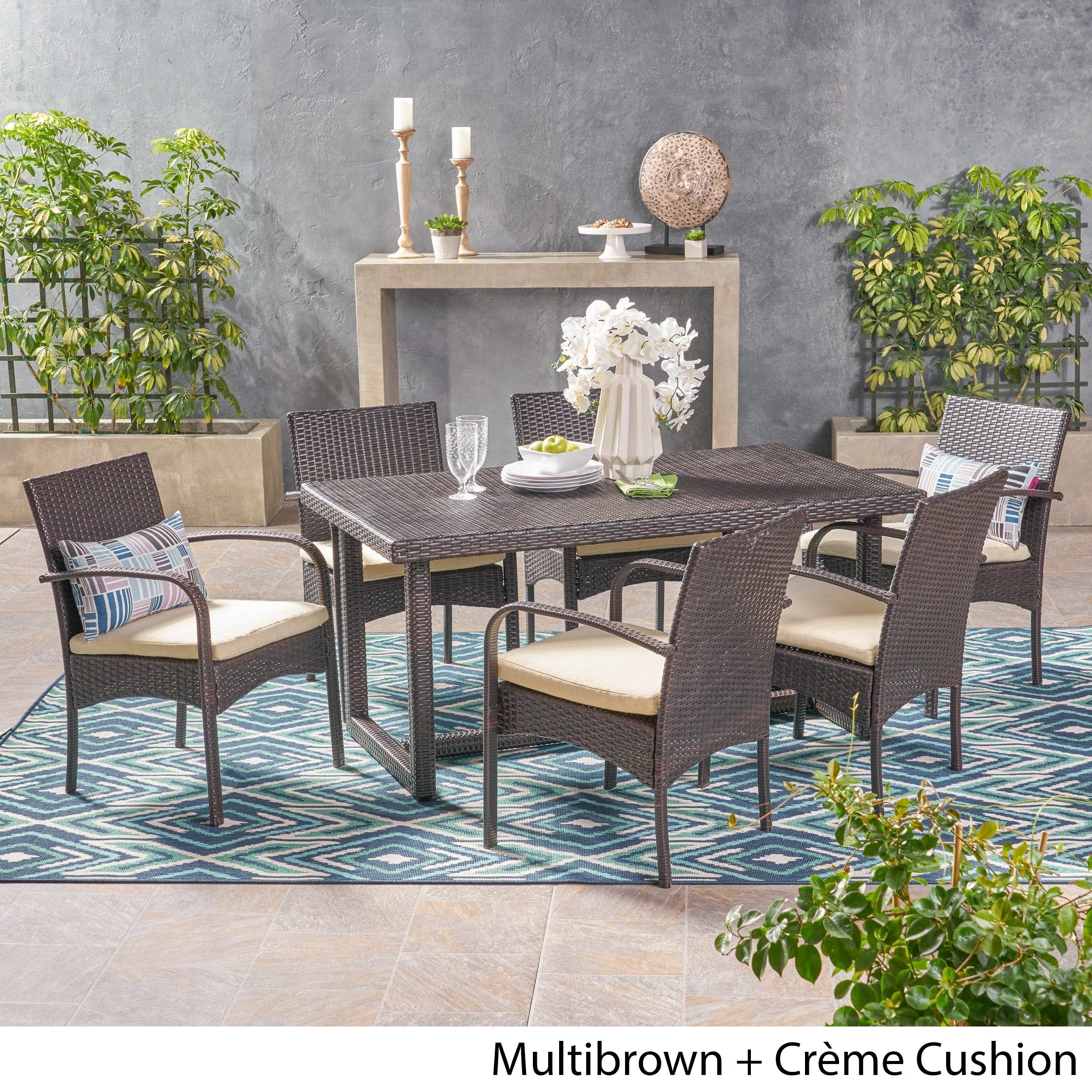 Harlowe Outdoor 7 Piece Wicker Dining Set With Cushions By Christopher Knight Home