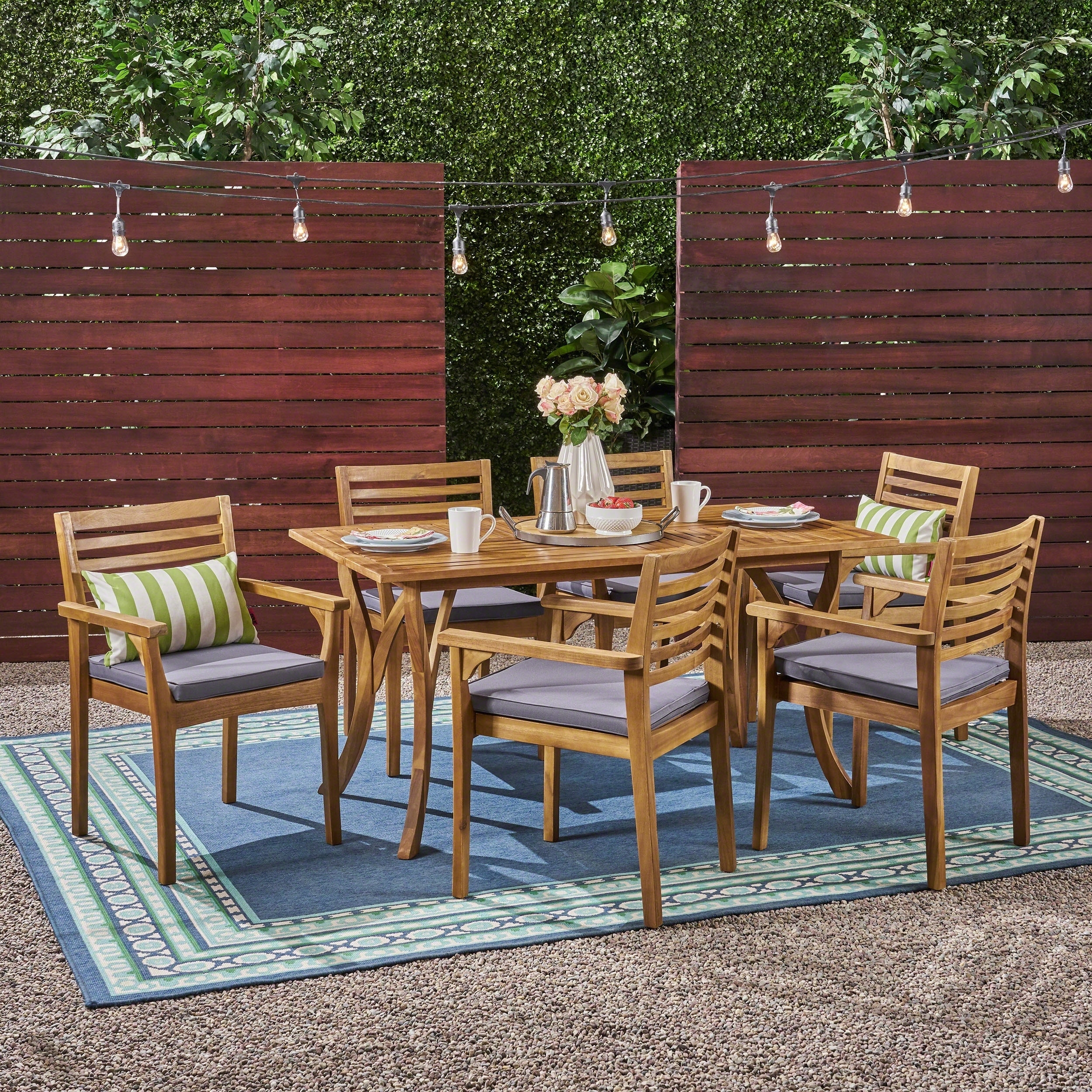 Casa Outdoor 6-seater 59 Rectangular Acacia Dining Set With Carved Legs By Christopher Knight Home