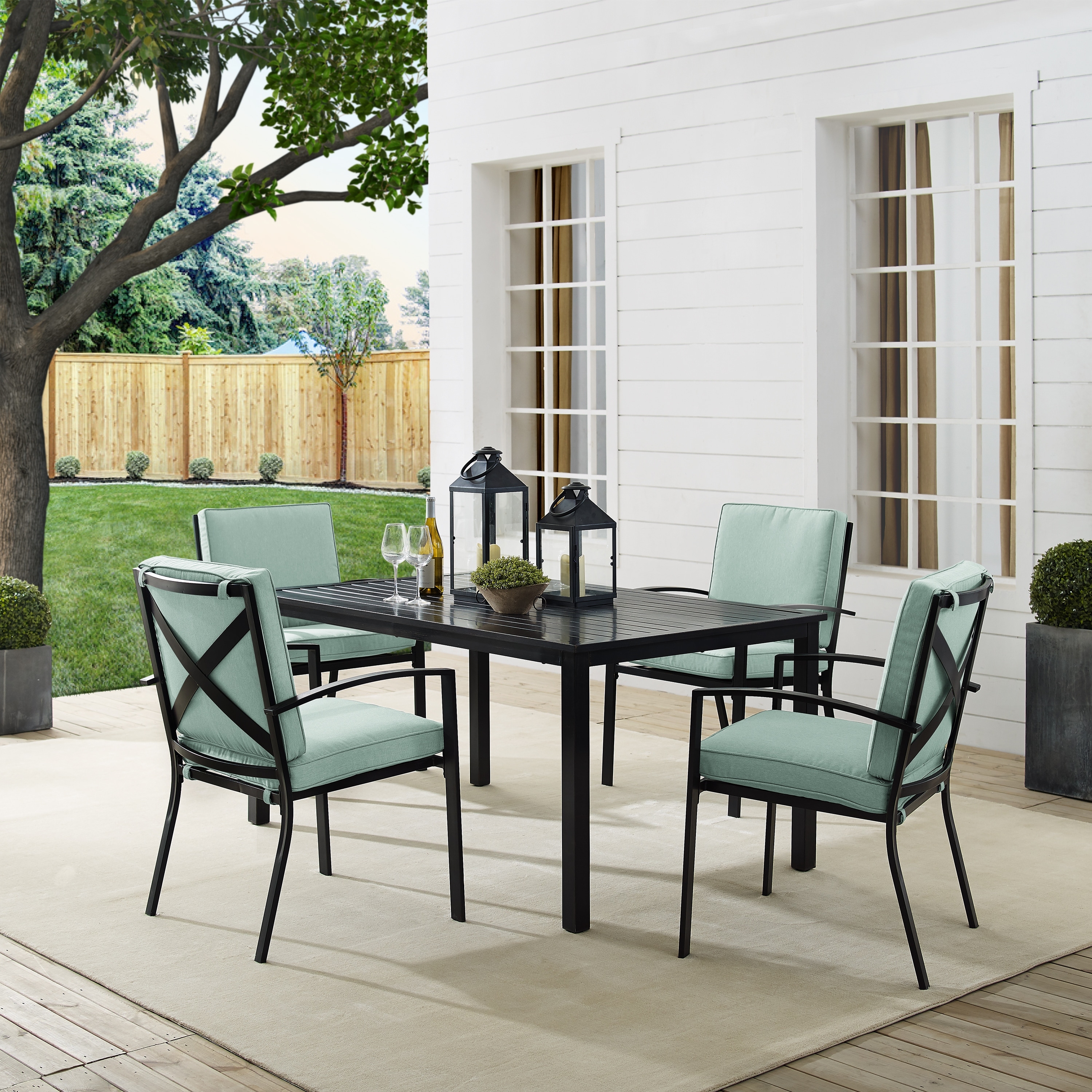 Kaplan 5-piece Oil-rubbed Bronze Green Cushions Outdoor Dining Set