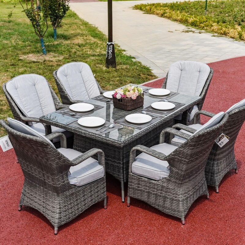 7 Piece Wicker Rectangle Dining Table And Chair Set