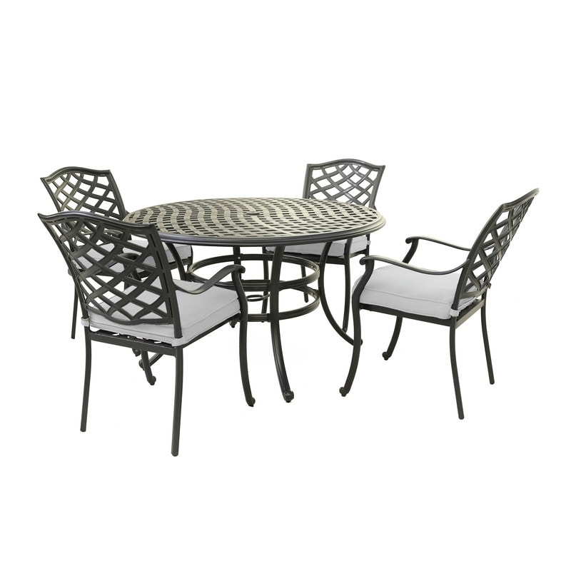 Torino Aluminum 5 Piece Round Dining Set With 4 Arm Chairs - N/a