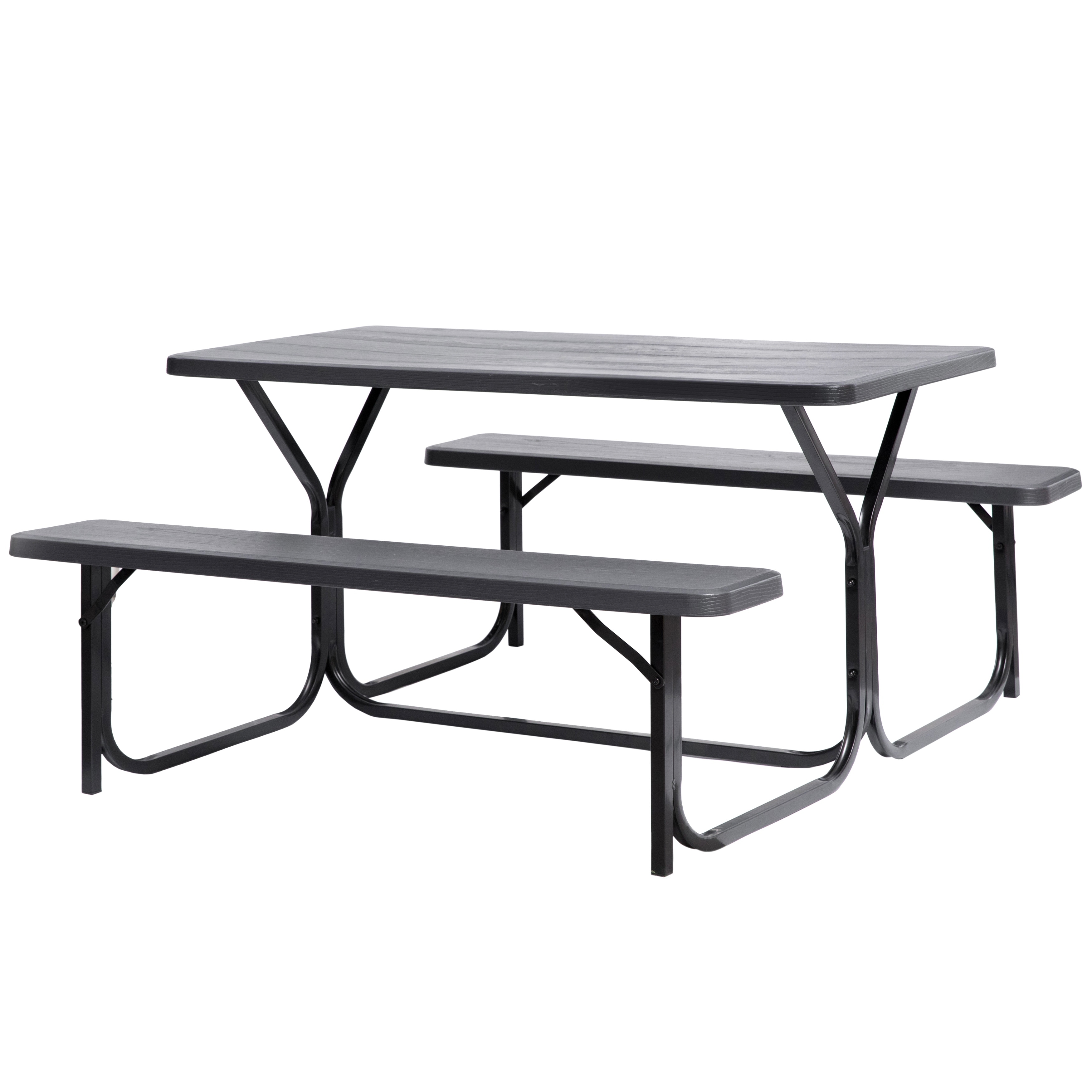 Outdoor Woodgrain Picnic Table Set With Metal Frame  Gray