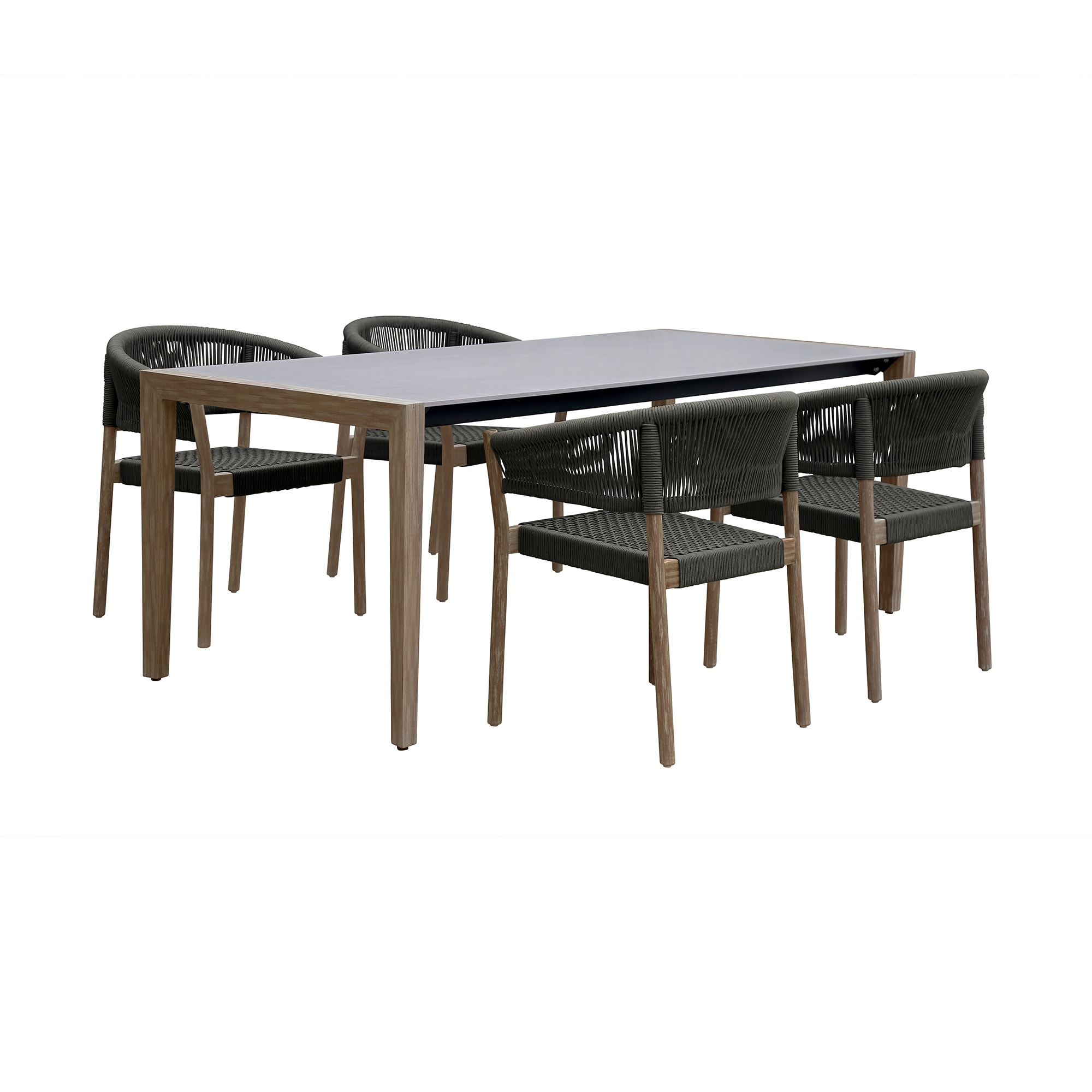 Fineline And Doris Indoor Outdoor 5 Piece Dining Set In Eucalyptus Wood With Superstone With Rope