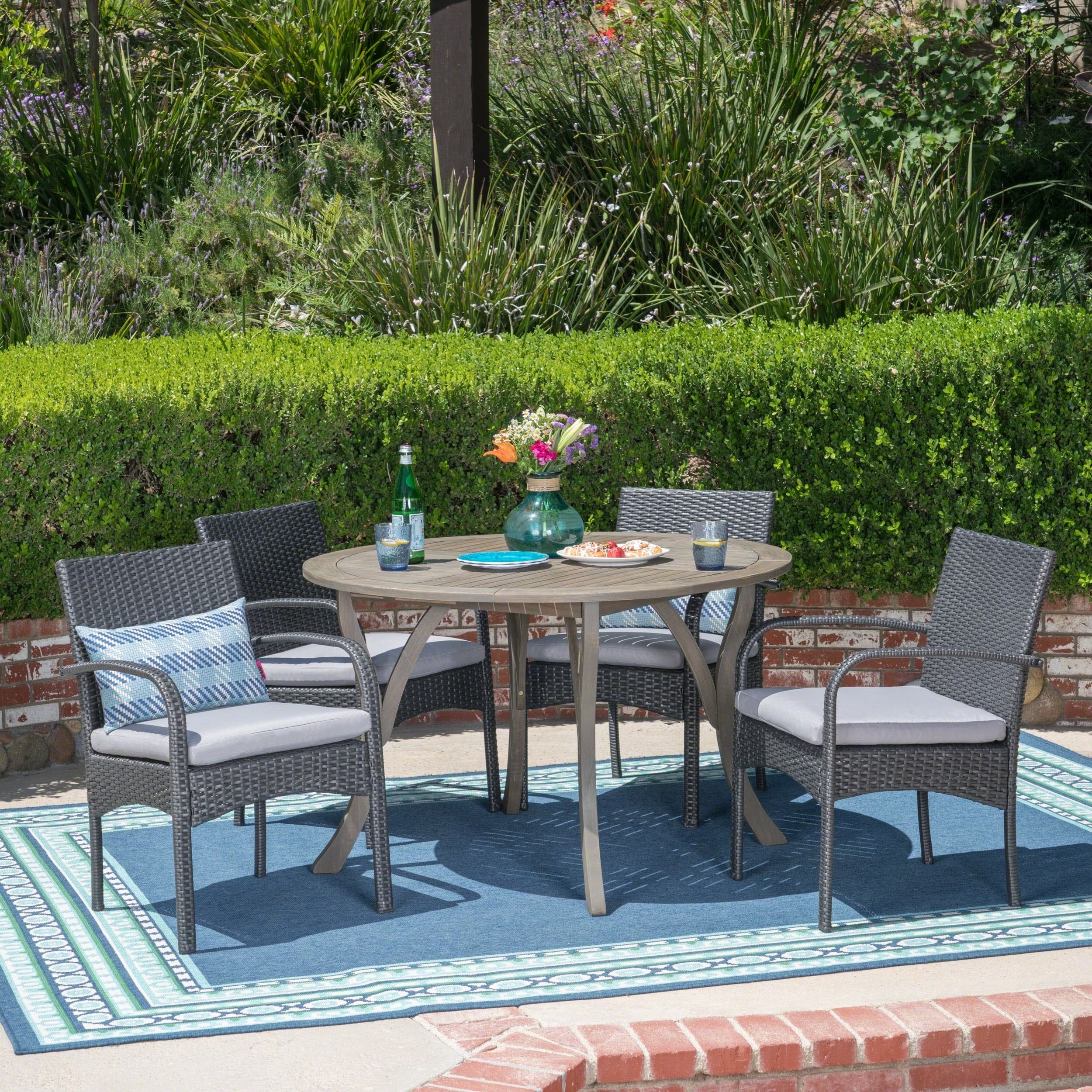 Chilton Outdoor 5 Piece Acacia Wood And Wicker Dining Set By Christopher Knight Home