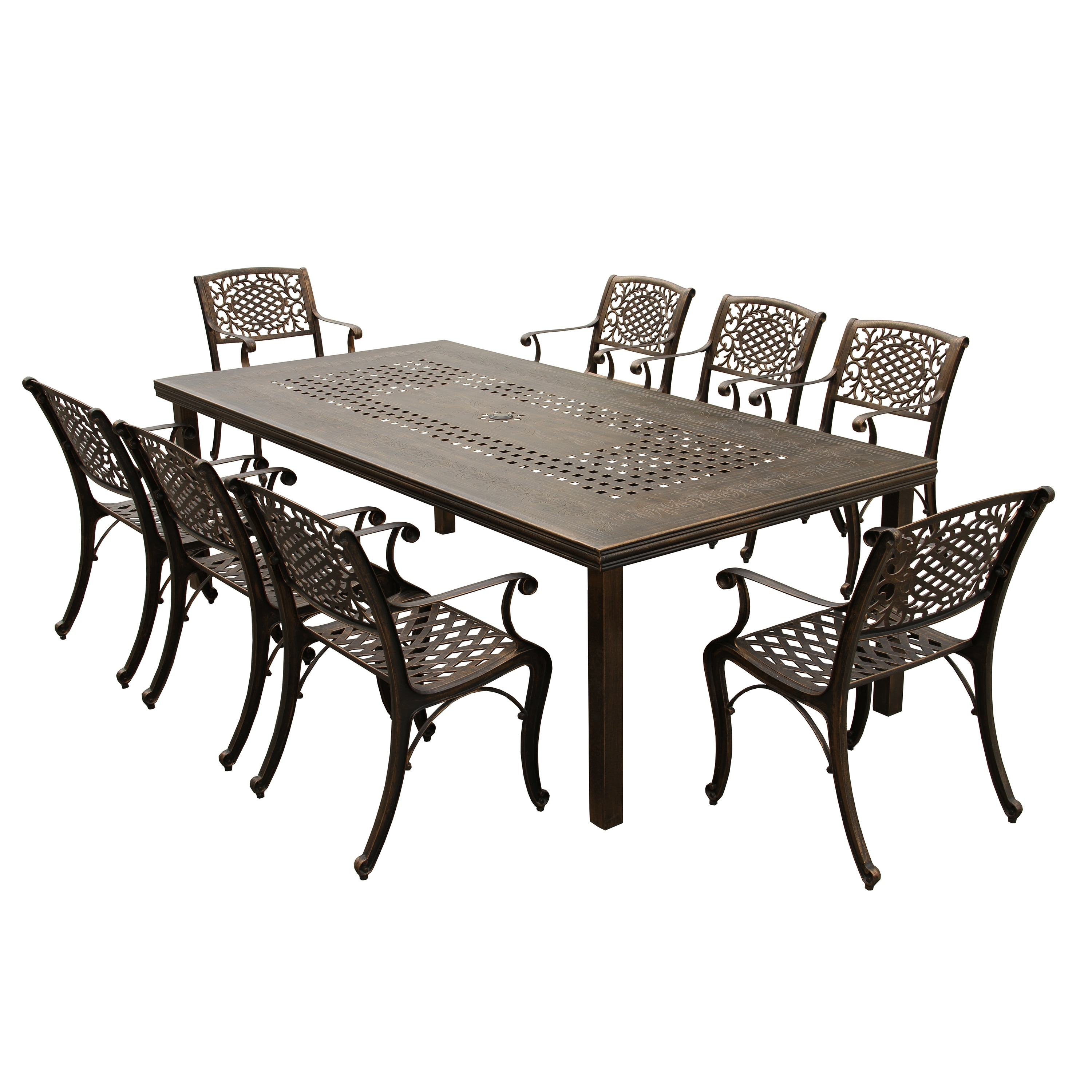 Modern Outdoor Mesh Lattice Aluminum 95-in Large Rectangular Patio Dining Set With Eight Arm Chairs - N/a