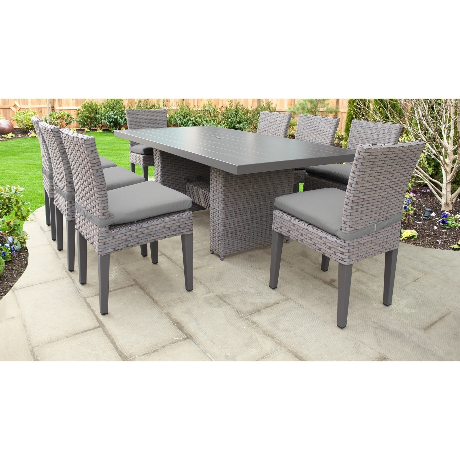 Florence Rectangular Outdoor Patio Dining Table With 8 Armless Chairs