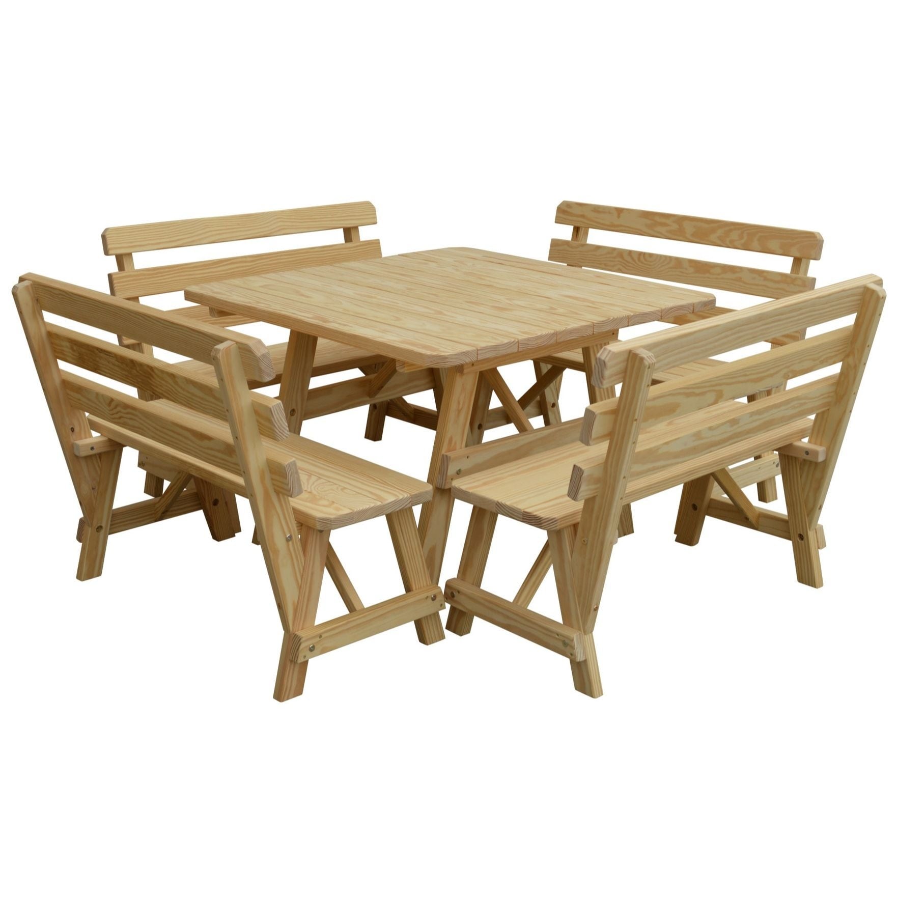 Square Picnic Dining Table And Bench Set Pine 43