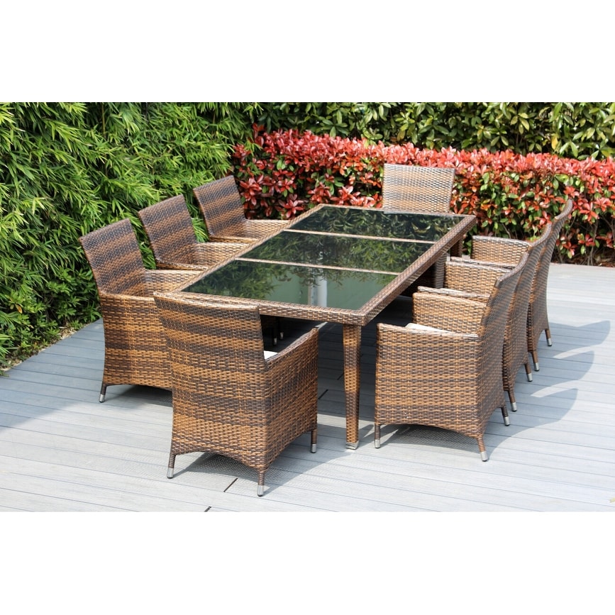 Ohana Outdoor Mixed Brown 9-piece Cushioned Wicker Dining Set