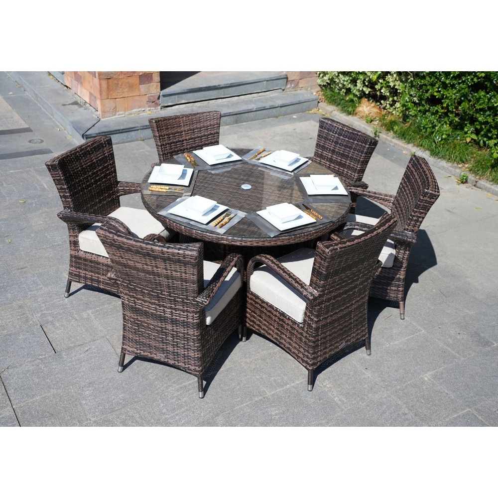 7 Piece Patio Wicker Round Dining Set With Eton Chairs By Moda Furnishings - N/a