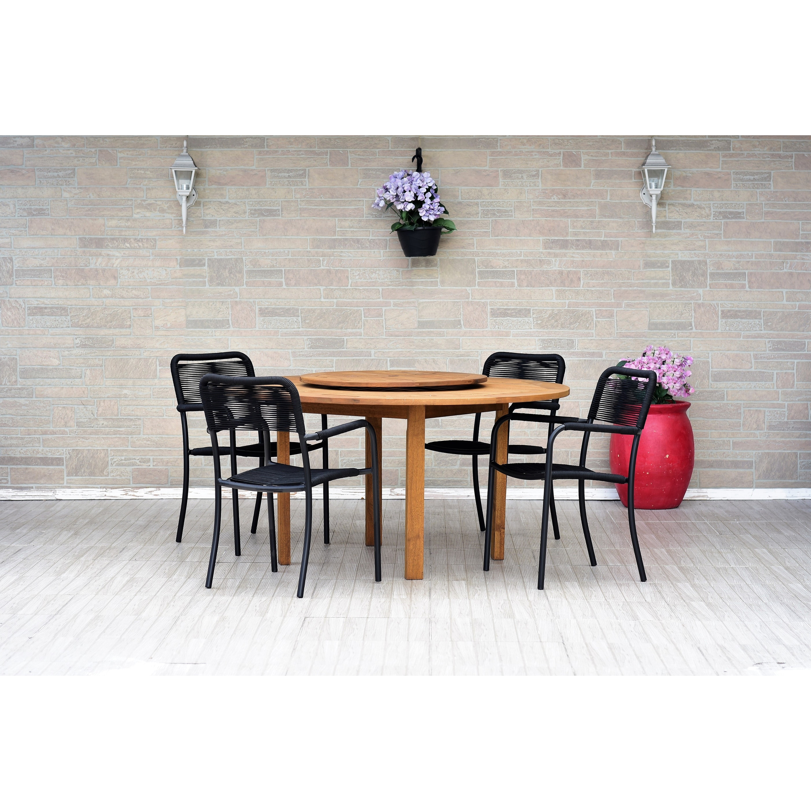 5-piece Wood Table Dining Set With Lazy Susan