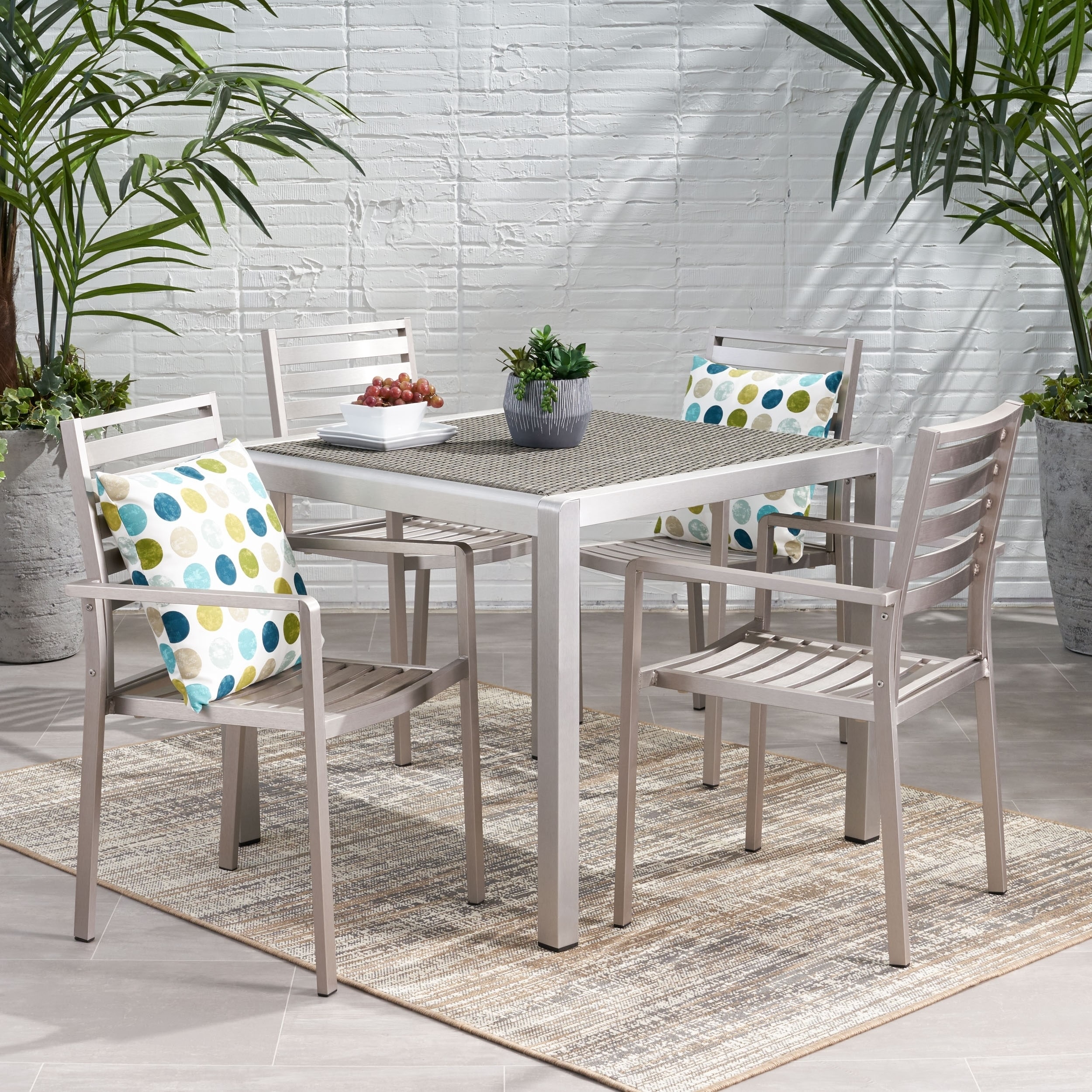 Cape Coral Outdoor Modern 4 Seater Aluminum Dining Set With Wicker Table Top By Christopher Knight Home