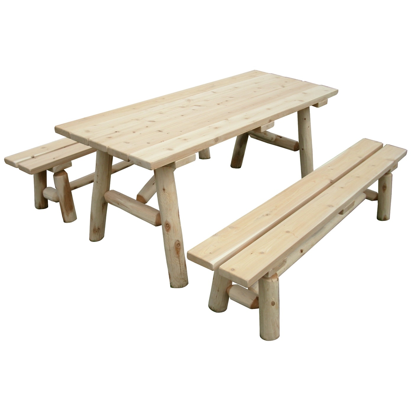 White Cedar Log 6 Picnic Table With Detached Benches