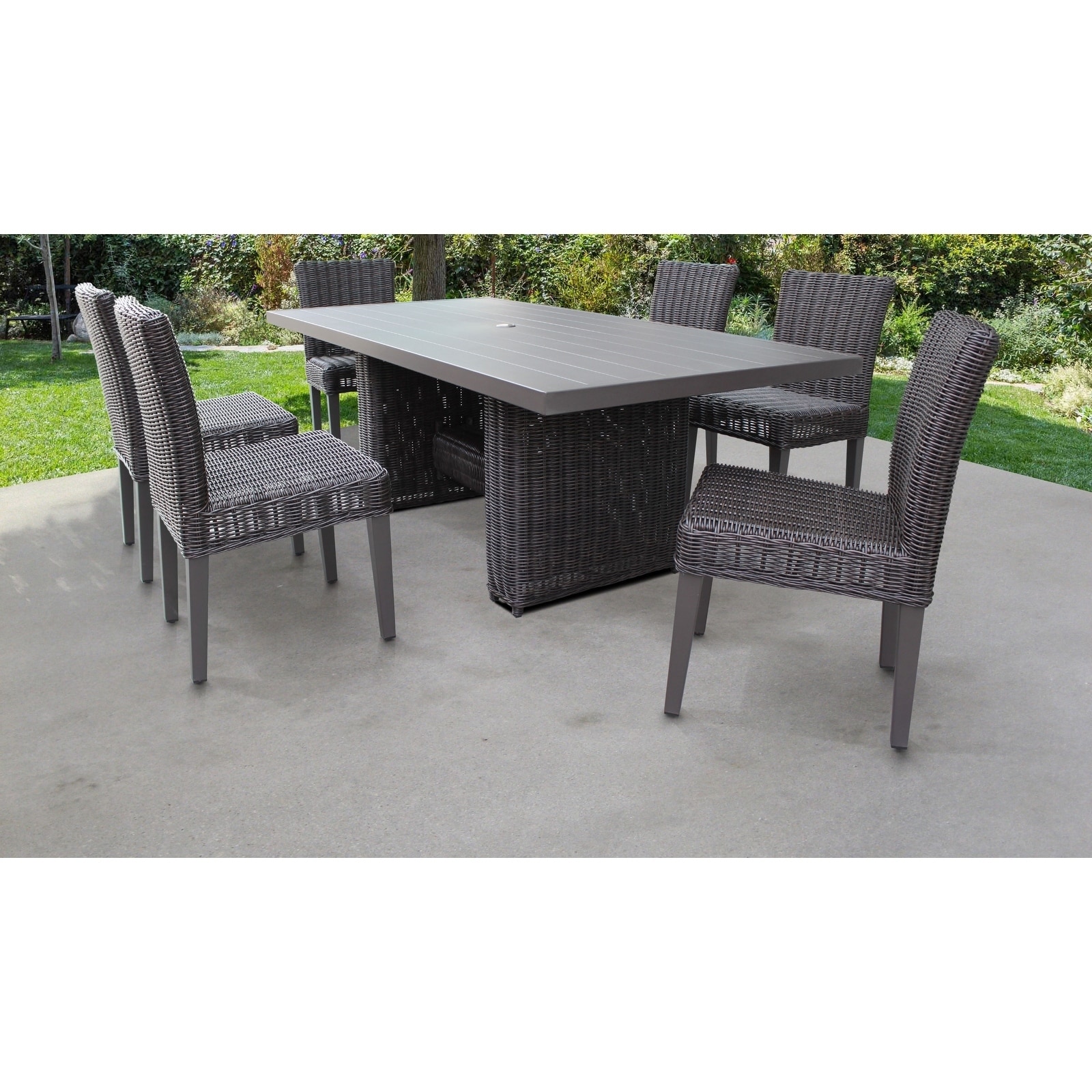 Venice Rectangular Outdoor Patio Dining Table With 6 Armless Chairs