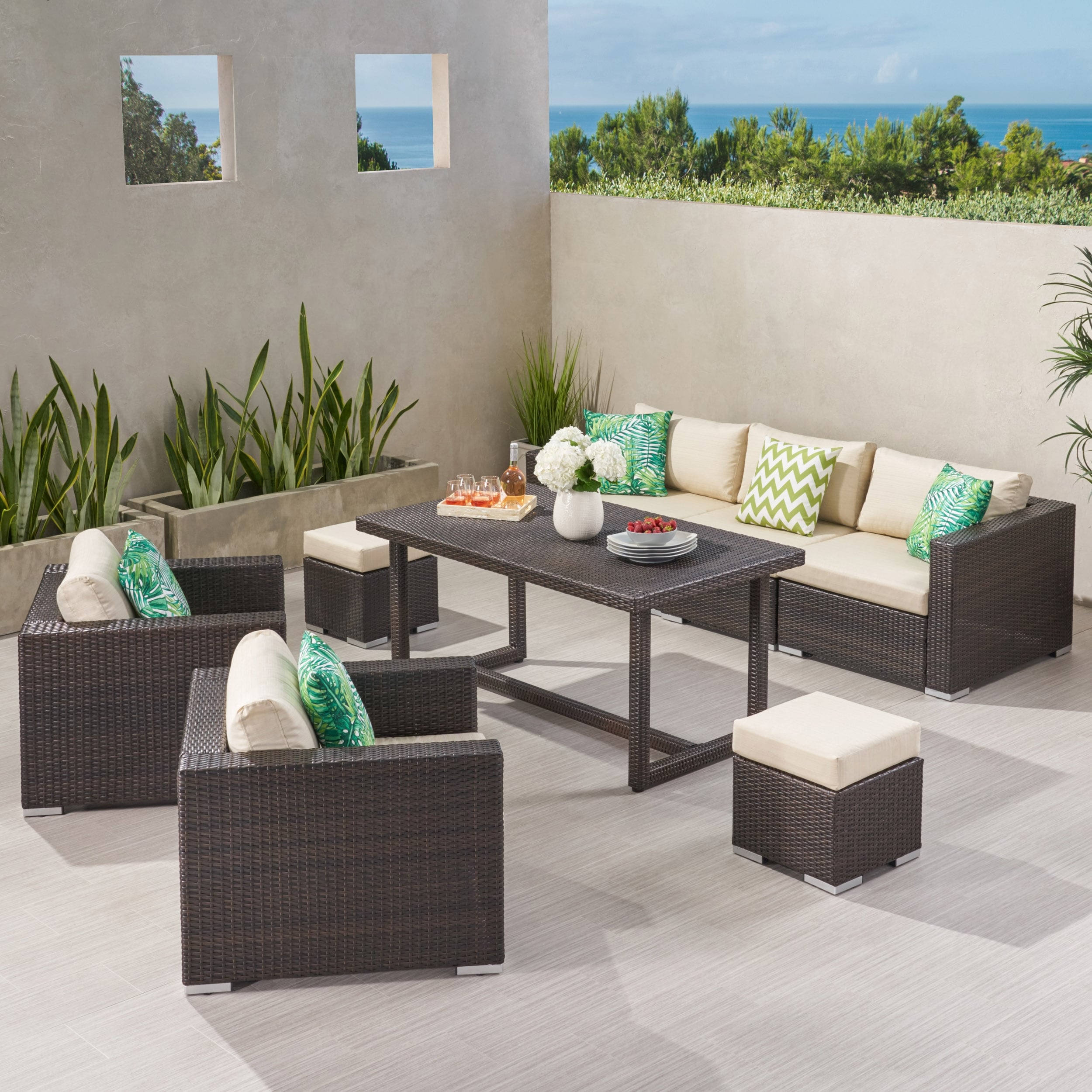 Santa Rosa Pe Wicker/ Aluminum Outdoor 7-seat Sofa Dining Set By Christopher Knight Home