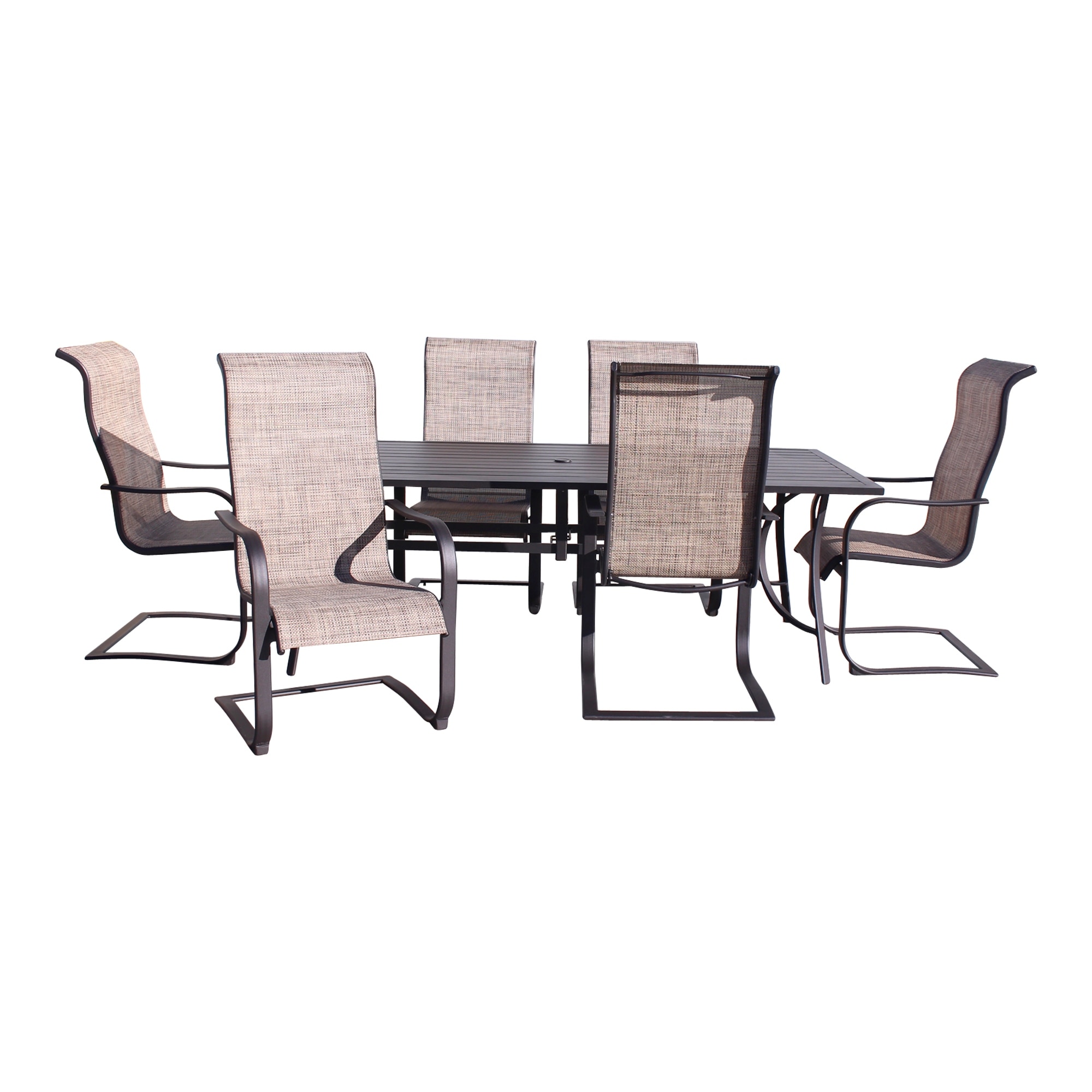 Courtyard Casual Santa Fe 7 Piece Dining Set With 84 Rectangle Table And 6 Spring Sling Chairs