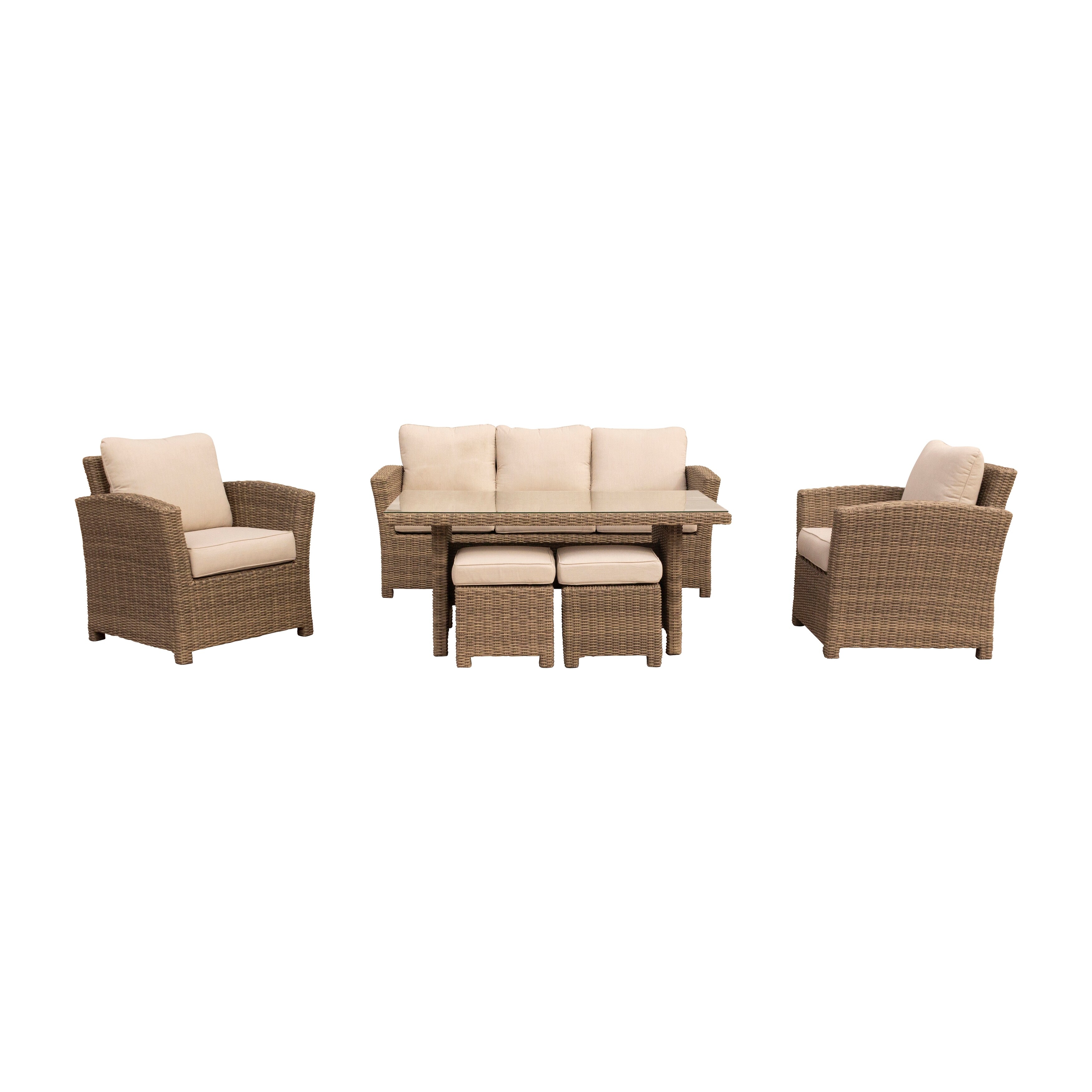 Courtyard Casual Capri 6 Piece Seating Set With 1 Sofa  1 Chow Dining Table  2 Club Chairs  And 2 Ottomans